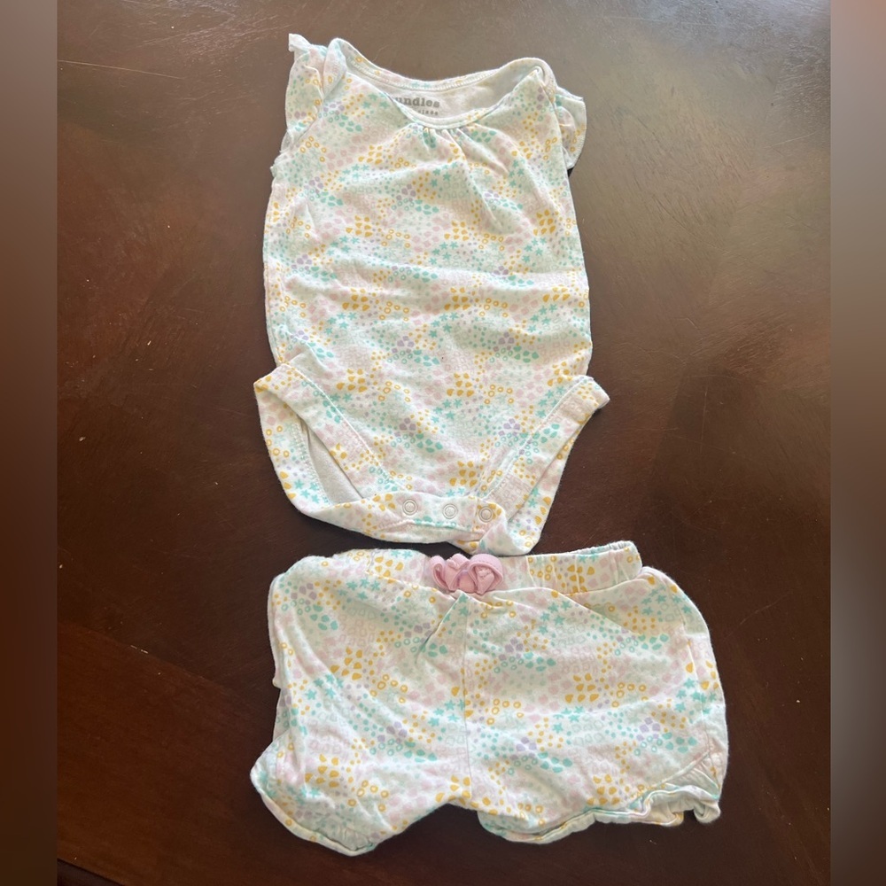 White and Blue onesie and shorts Matching Set with Elasticized Details